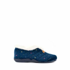 Lunar Blue Jem Fur Trim Slippers