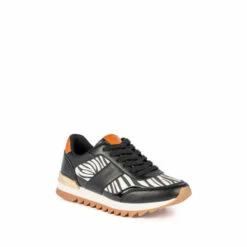 Lunar Black Saxon Zebra Print Trainers