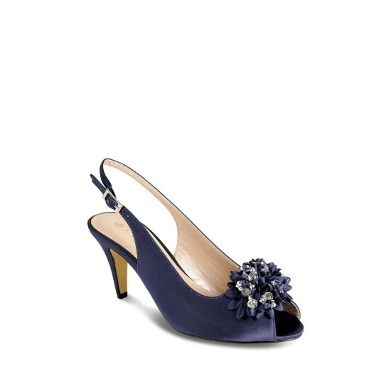 Lunar Blue Sabrina Satin Slingback Court Shoes 2 Lunar Blue Sabrina Satin Slingback Court Shoes