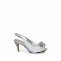 Lunar Sabrina Silver Satin Slingback Court Shoes