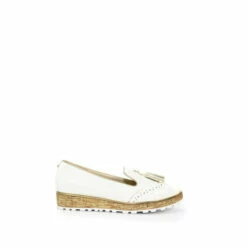 Lunar Michaela White Tassel Wedge Loafers