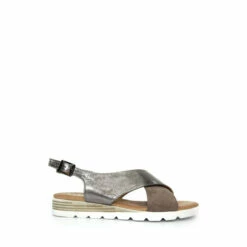 Lunar Pewter Linzi Metallic Natural Cross Strap Sandals
