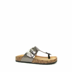 Lunar Pewter Honor Metallic Toe Post Mule Grey Sandals